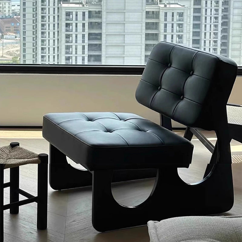 Modern Minimalist Square Rectangular Pine Wood PU Leather Lamb Fleece Accent Chair Backrest Armless For Living Room