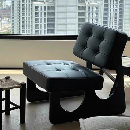 Modern Minimalist Square Rectangular Pine Wood PU Leather Lamb Fleece Accent Chair Backrest Armless For Living Room