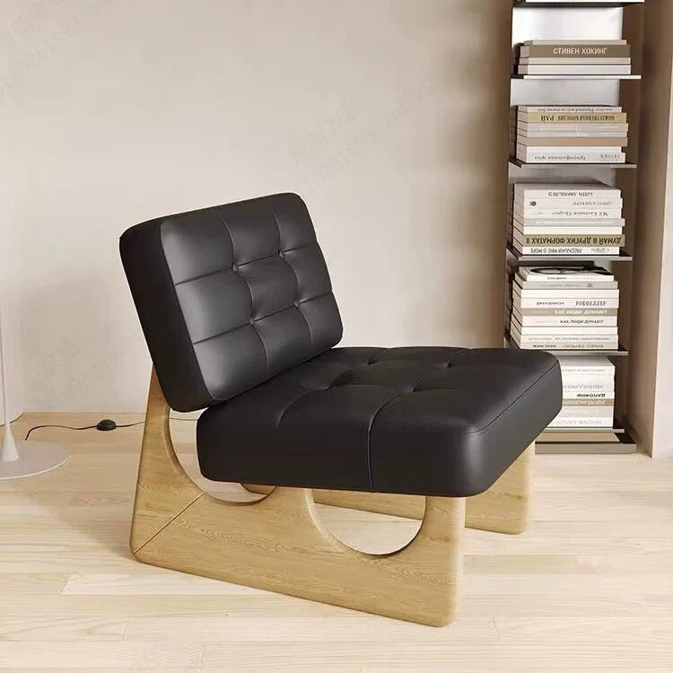 Modern Minimalist Square Rectangular Pine Wood PU Leather Lamb Fleece Accent Chair Backrest Armless For Living Room
