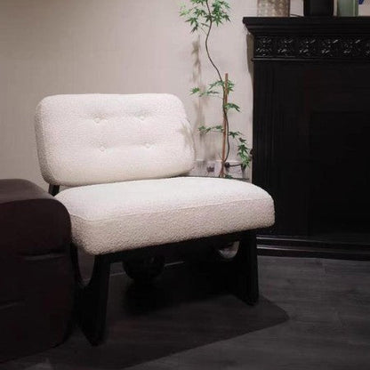 Modern Minimalist Square Rectangular Pine Wood PU Leather Lamb Fleece Accent Chair Backrest Armless For Living Room