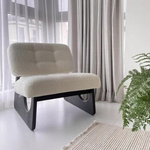 Modern Minimalist Square Rectangular Pine Wood PU Leather Lamb Fleece Accent Chair Backrest Armless For Living Room
