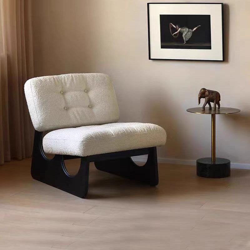 Modern Minimalist Square Rectangular Pine Wood PU Leather Lamb Fleece Accent Chair Backrest Armless For Living Room