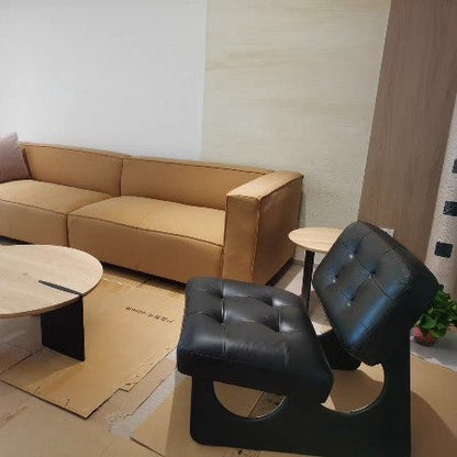 Modern Minimalist Square Rectangular Pine Wood PU Leather Lamb Fleece Accent Chair Backrest Armless For Living Room