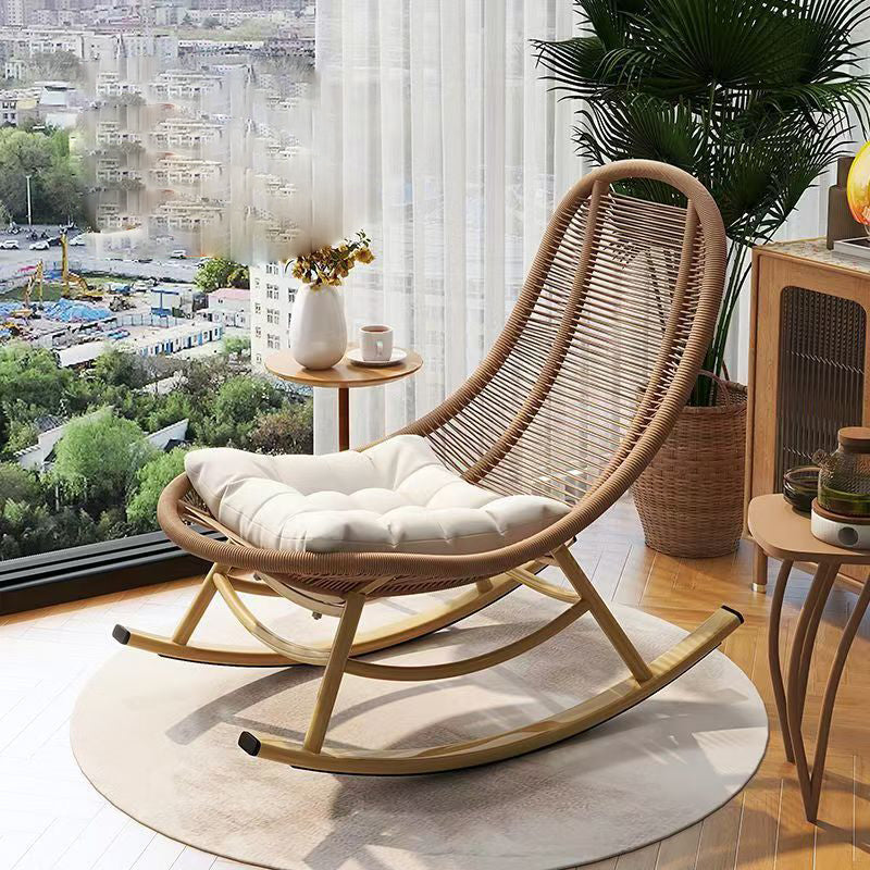 Modern Minimalist Ellipse PE Rattan Iron Cotton-linen Weaving Rocking Chair Backrest Armless For Living Room