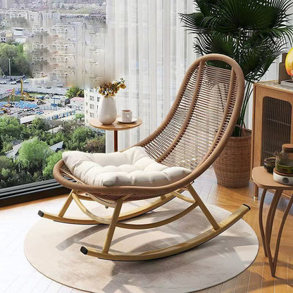 Modern Minimalist Ellipse PE Rattan Iron Cotton-linen Weaving Rocking Chair Backrest Armless For Living Room