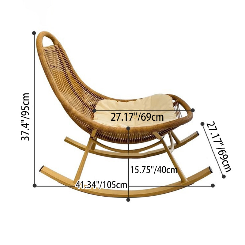 Modern Minimalist Ellipse PE Rattan Iron Cotton-linen Weaving Rocking Chair Backrest Armless For Living Room