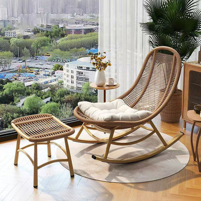 Modern Minimalist Ellipse PE Rattan Iron Cotton-linen Weaving Rocking Chair Backrest Armless For Living Room