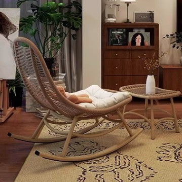 Modern Minimalist Ellipse PE Rattan Iron Cotton-linen Weaving Rocking Chair Backrest Armless For Living Room