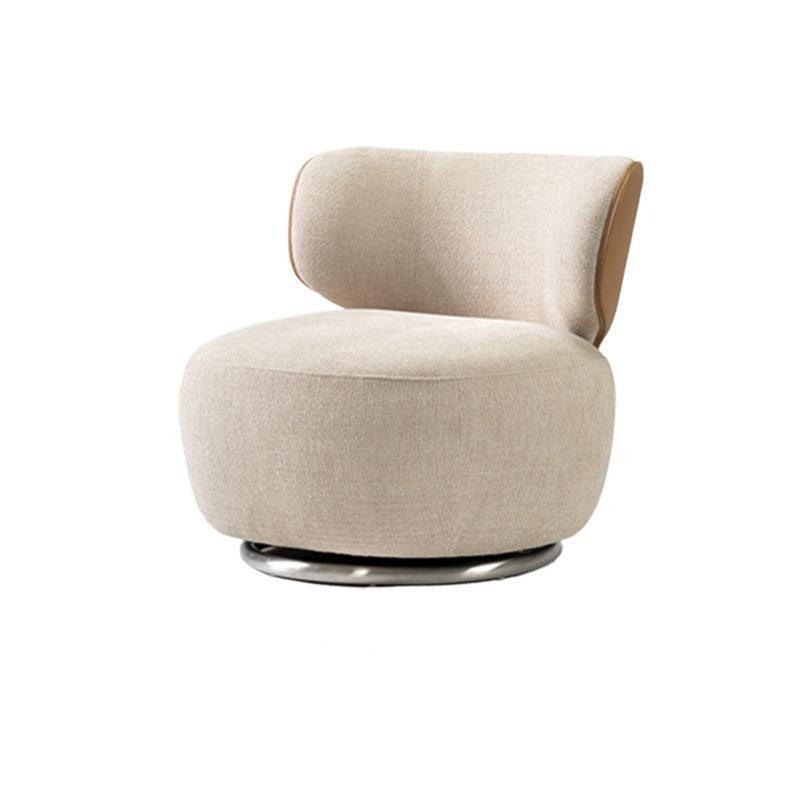Modern Minimalist Round Chenille Techno Leather Eucalyptus Wood Steel 360°Swivel Accent Chair Backrest Armless For Living Room