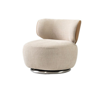 Modern Minimalist Round Chenille Techno Leather Eucalyptus Wood Steel 360°Swivel Accent Chair Backrest Armless For Living Room