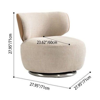 Modern Minimalist Round Chenille Techno Leather Eucalyptus Wood Steel 360°Swivel Accent Chair Backrest Armless For Living Room