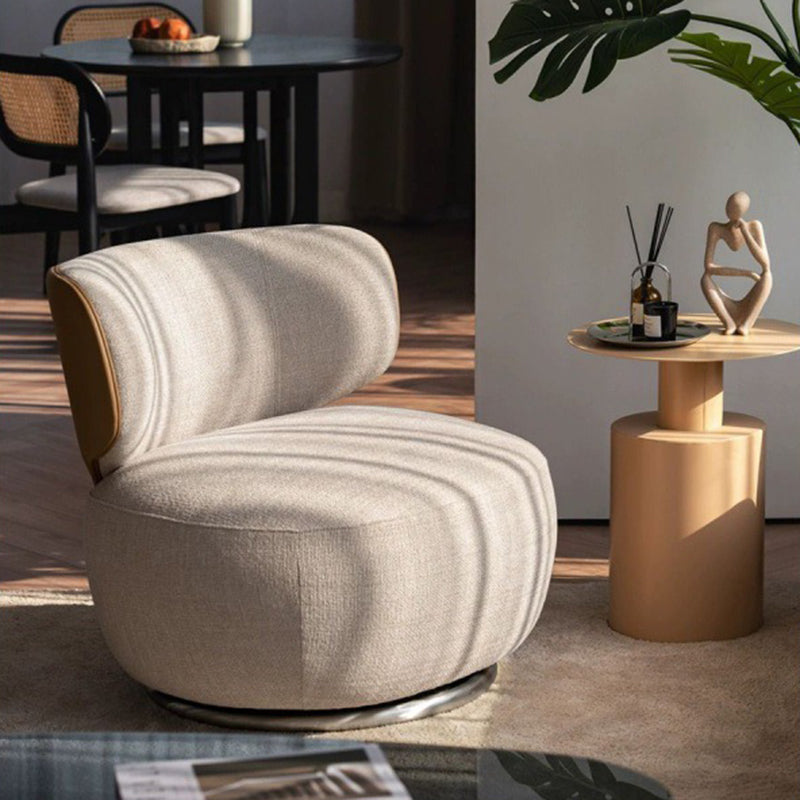 Modern Minimalist Round Chenille Techno Leather Eucalyptus Wood Steel 360°Swivel Accent Chair Backrest Armless For Living Room