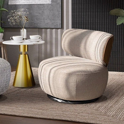 Modern Minimalist Round Chenille Techno Leather Eucalyptus Wood Steel 360°Swivel Accent Chair Backrest Armless For Living Room
