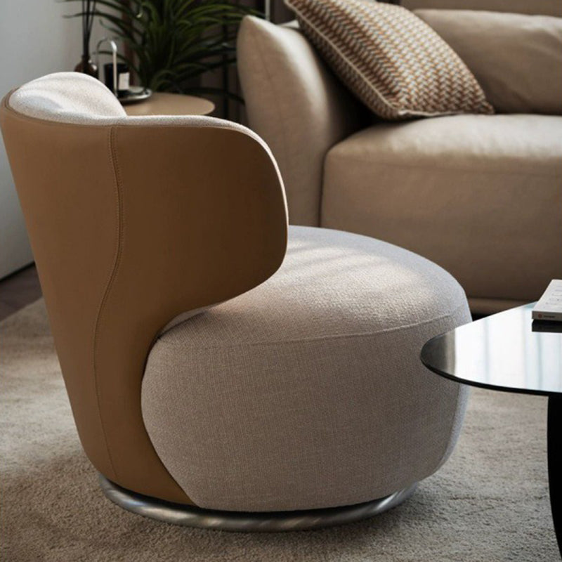 Modern Minimalist Round Chenille Techno Leather Eucalyptus Wood Steel 360°Swivel Accent Chair Backrest Armless For Living Room