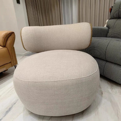 Modern Minimalist Round Chenille Techno Leather Eucalyptus Wood Steel 360°Swivel Accent Chair Backrest Armless For Living Room