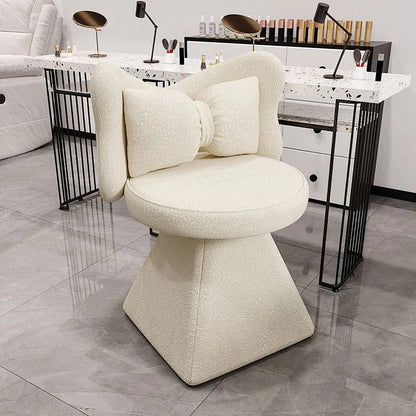 Modern Minimalist Round Star Fabric Solid Wood 360°Swivel Bow Tie Vanity Stool Backrest Armless For Bedroom