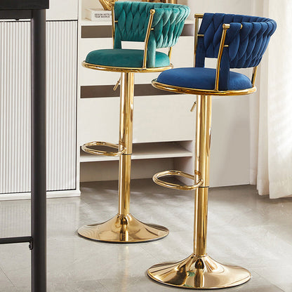 Contemporary Nordic Round Velvet Iron Swivel Height-adjustable Bar Stool Backrest Armless For Dining Room & Kitchen