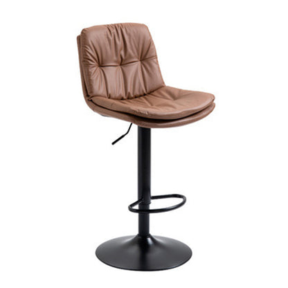 Modern Minimalist Square Rectangular Faux Nappa Leather Solid Wood Plywood Swivel Height-adjustable Bar Stool Backrest Armless For Dining Room & Kitchen