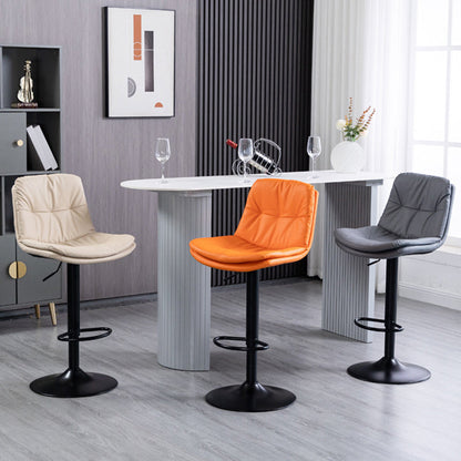 Modern Minimalist Square Rectangular Faux Nappa Leather Solid Wood Plywood Swivel Height-adjustable Bar Stool Backrest Armless For Dining Room & Kitchen