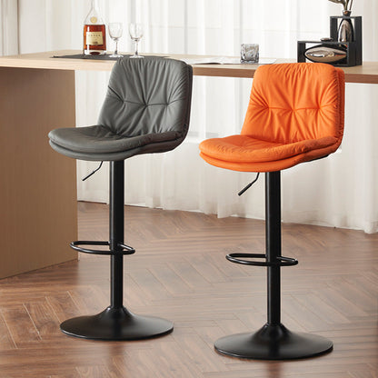 Modern Minimalist Square Rectangular Faux Nappa Leather Solid Wood Plywood Swivel Height-adjustable Bar Stool Backrest Armless For Dining Room & Kitchen
