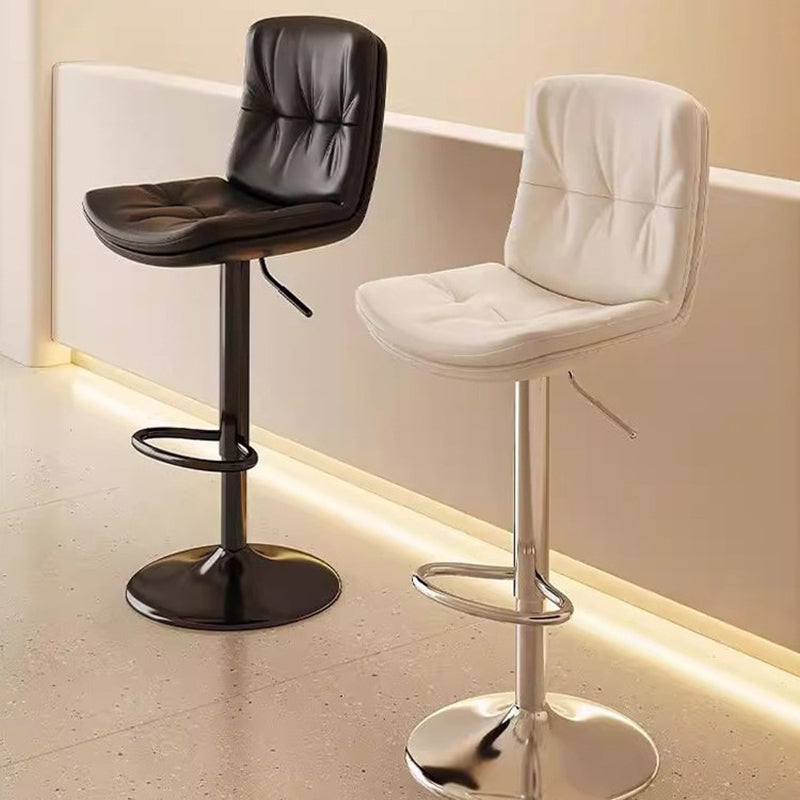 Modern Minimalist Square Rectangular Faux Nappa Leather Solid Wood Plywood Swivel Height-adjustable Bar Stool Backrest Armless For Dining Room & Kitchen