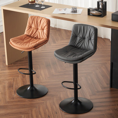 Modern Minimalist Square Rectangular Faux Nappa Leather Solid Wood Plywood Swivel Height-adjustable Bar Stool Backrest Armless For Dining Room & Kitchen