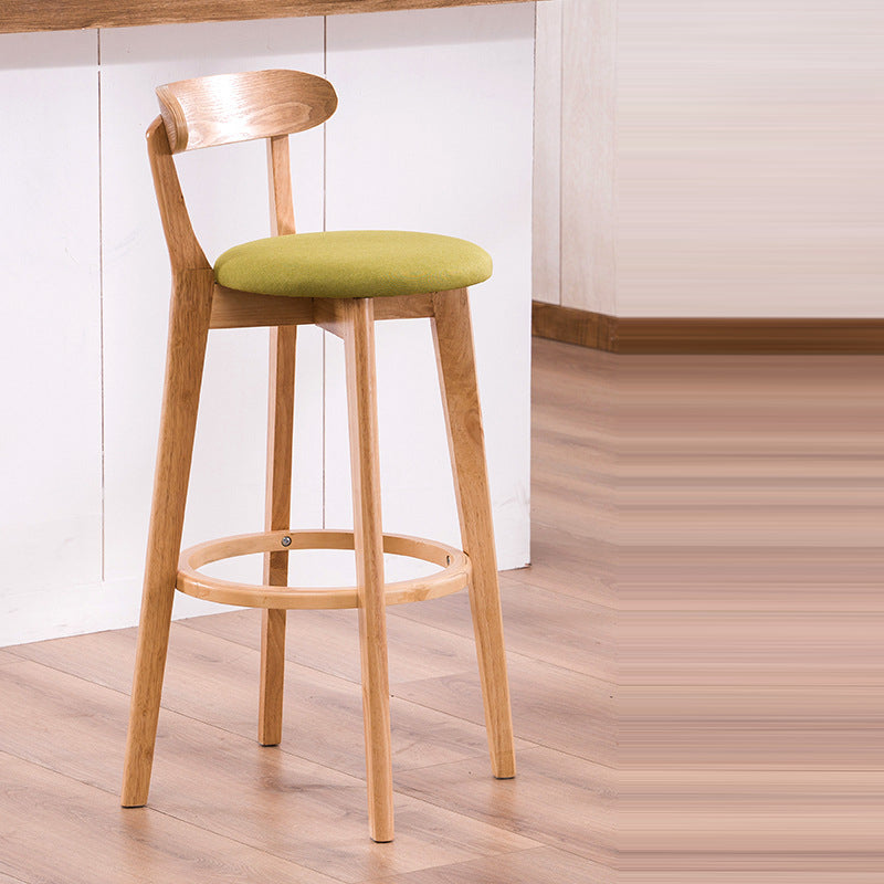Modern Minimalist Round Cotton-linen Oil Wax Leather Beech Wood Bar Stool Backrest Armless For Dining Room & Kitchen