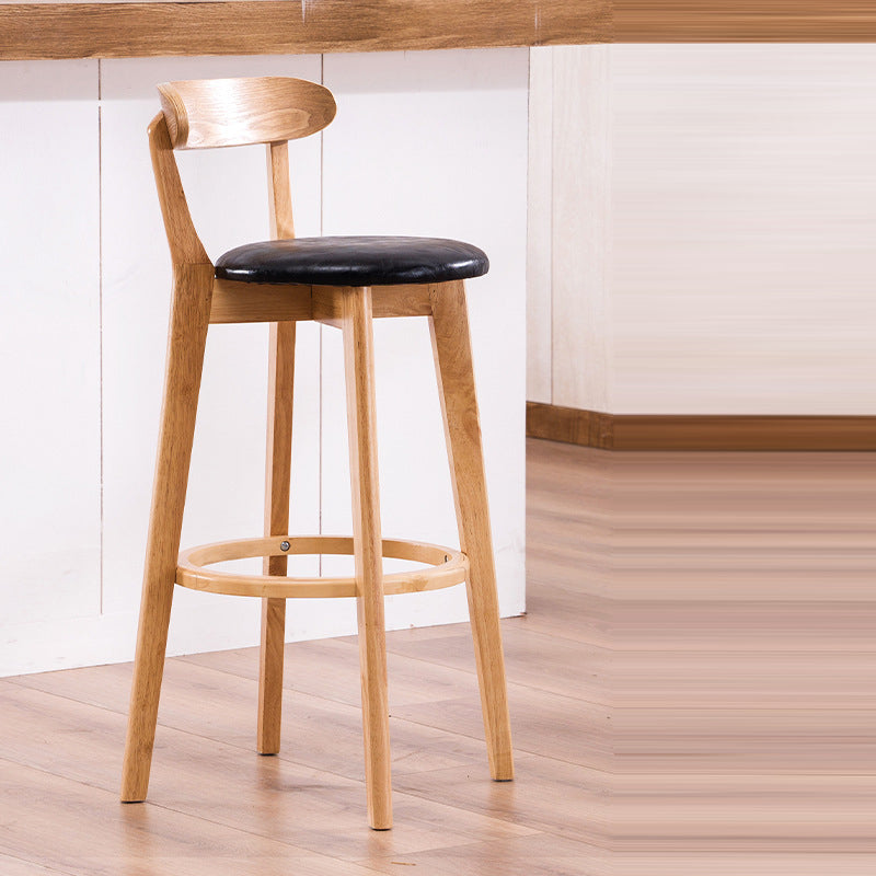Modern Minimalist Round Cotton-linen Oil Wax Leather Beech Wood Bar Stool Backrest Armless For Dining Room & Kitchen