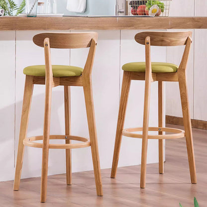 Modern Minimalist Round Cotton-linen Oil Wax Leather Beech Wood Bar Stool Backrest Armless For Dining Room & Kitchen