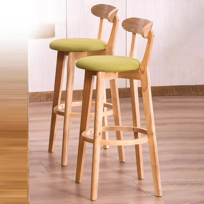 Modern Minimalist Round Cotton-linen Oil Wax Leather Beech Wood Bar Stool Backrest Armless For Dining Room & Kitchen