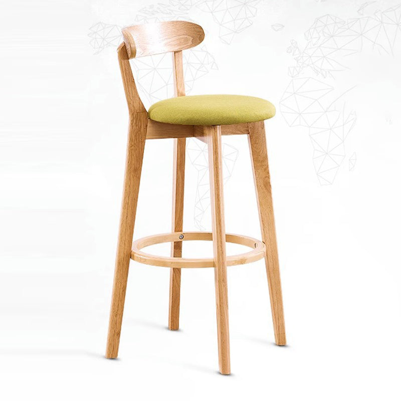 Modern Minimalist Round Cotton-linen Oil Wax Leather Beech Wood Bar Stool Backrest Armless For Dining Room & Kitchen