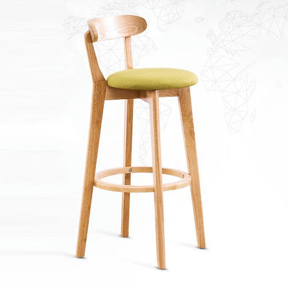 Modern Minimalist Round Cotton-linen Oil Wax Leather Beech Wood Bar Stool Backrest Armless For Dining Room & Kitchen