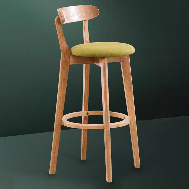 Modern Minimalist Round Cotton-linen Oil Wax Leather Beech Wood Bar Stool Backrest Armless For Dining Room & Kitchen