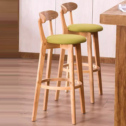 Modern Minimalist Round Cotton-linen Oil Wax Leather Beech Wood Bar Stool Backrest Armless For Dining Room & Kitchen