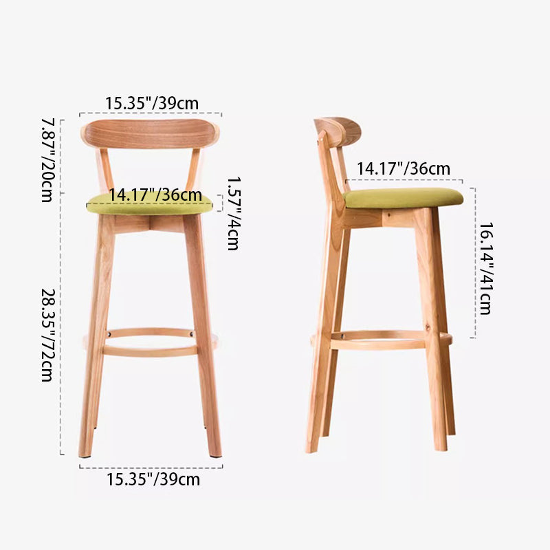 Modern Minimalist Round Cotton-linen Oil Wax Leather Beech Wood Bar Stool Backrest Armless For Dining Room & Kitchen