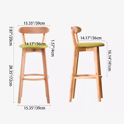 Modern Minimalist Round Cotton-linen Oil Wax Leather Beech Wood Bar Stool Backrest Armless For Dining Room & Kitchen