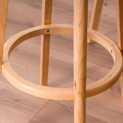 Modern Minimalist Round Cotton-linen Oil Wax Leather Beech Wood Bar Stool Backrest Armless For Dining Room & Kitchen