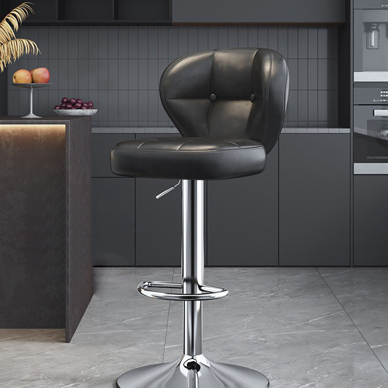 Modern Minimalist Square Rectangular Faux Nappa Leather Carbon Steel Swivel Height-adjustable Bar Stool Backrest Armless For Dining Room & Kitchen