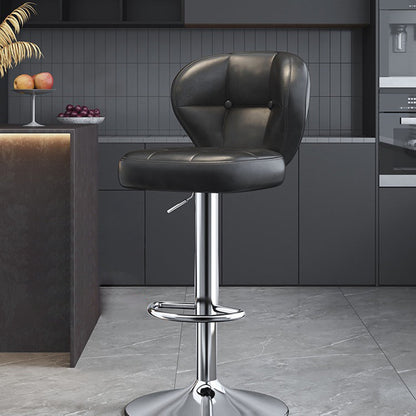 Modern Minimalist Square Rectangular Faux Nappa Leather Carbon Steel Swivel Height-adjustable Bar Stool Backrest Armless For Dining Room & Kitchen