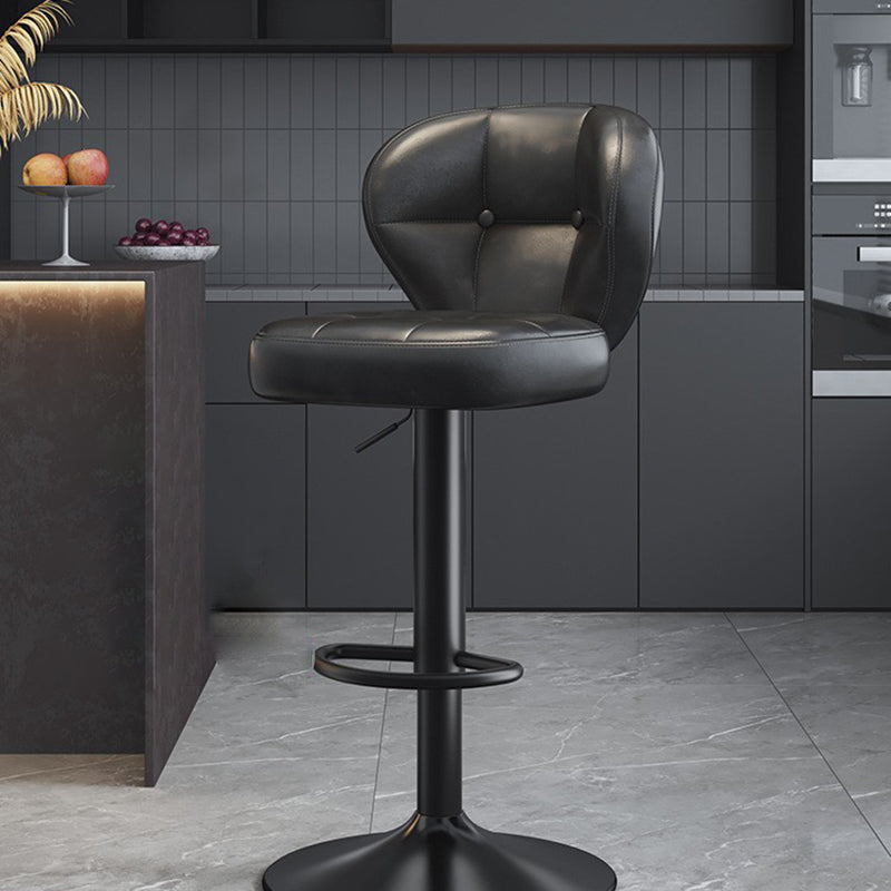 Modern Minimalist Square Rectangular Faux Nappa Leather Carbon Steel Swivel Height-adjustable Bar Stool Backrest Armless For Dining Room & Kitchen