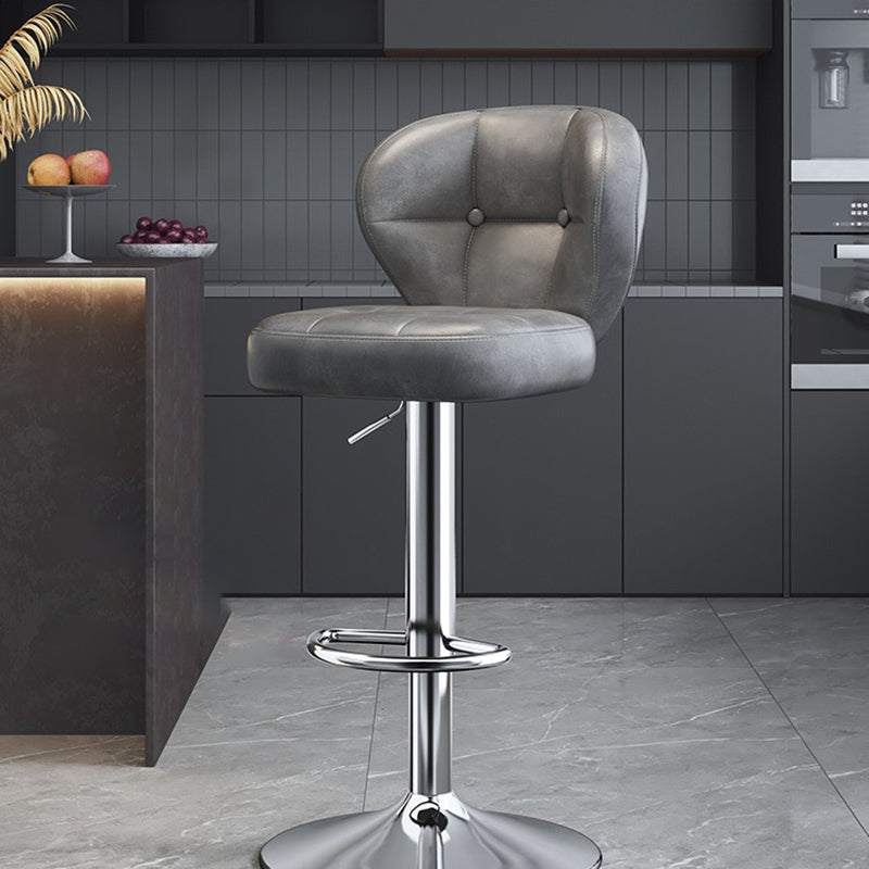 Modern Minimalist Square Rectangular Faux Nappa Leather Carbon Steel Swivel Height-adjustable Bar Stool Backrest Armless For Dining Room & Kitchen
