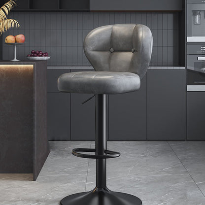Modern Minimalist Square Rectangular Faux Nappa Leather Carbon Steel Swivel Height-adjustable Bar Stool Backrest Armless For Dining Room & Kitchen