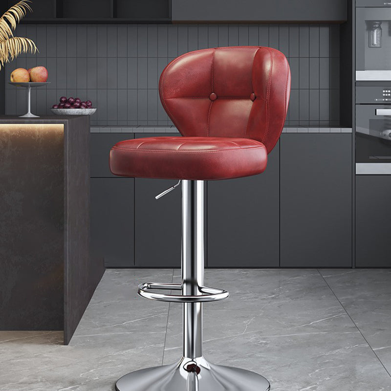 Modern Minimalist Square Rectangular Faux Nappa Leather Carbon Steel Swivel Height-adjustable Bar Stool Backrest Armless For Dining Room & Kitchen