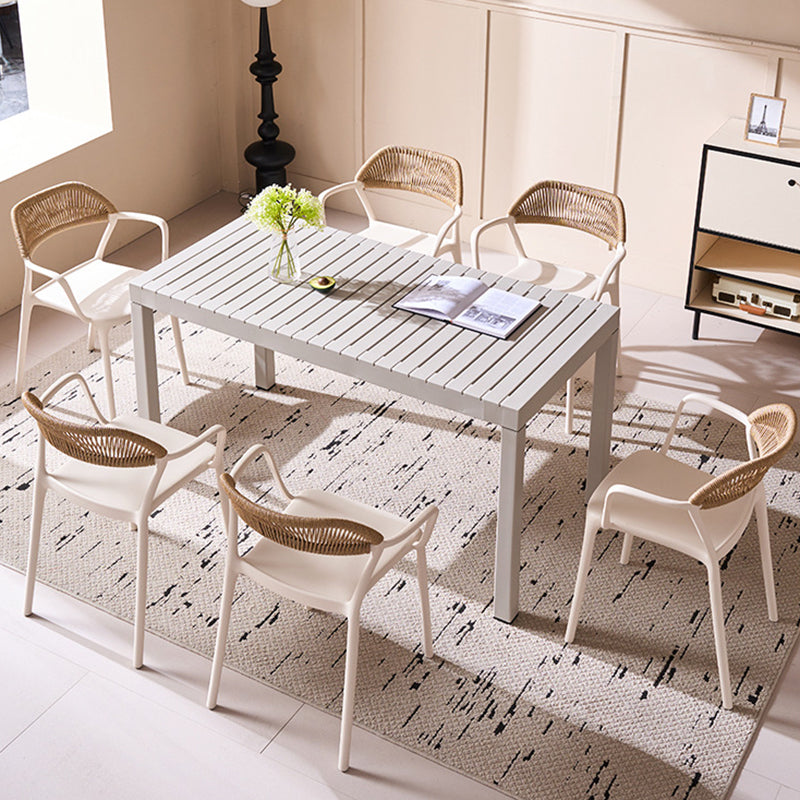 Modern Minimalist Square PP PE Rattan Weaving Dining Chair Backrest Armrest For Dining Room & Kitchen