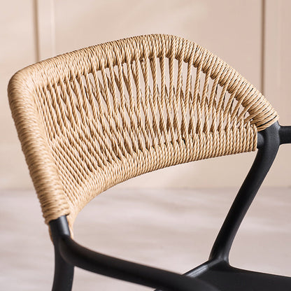 Modern Minimalist Square PP PE Rattan Weaving Dining Chair Backrest Armrest For Dining Room & Kitchen