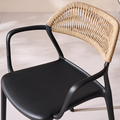 Modern Minimalist Square PP PE Rattan Weaving Dining Chair Backrest Armrest For Dining Room & Kitchen