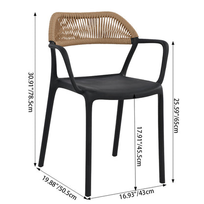 Modern Minimalist Square PP PE Rattan Weaving Dining Chair Backrest Armrest For Dining Room & Kitchen
