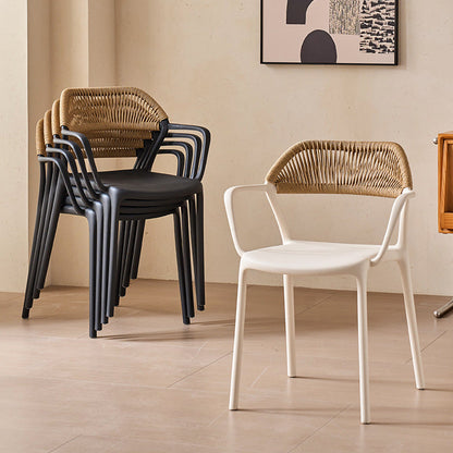 Modern Minimalist Square PP PE Rattan Weaving Dining Chair Backrest Armrest For Dining Room & Kitchen
