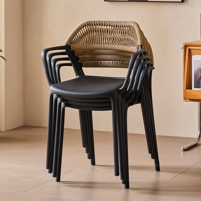 Modern Minimalist Square PP PE Rattan Weaving Dining Chair Backrest Armrest For Dining Room & Kitchen