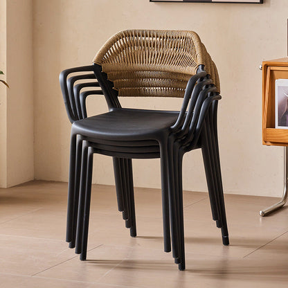 Modern Minimalist Square PP PE Rattan Weaving Dining Chair Backrest Armrest For Dining Room & Kitchen
